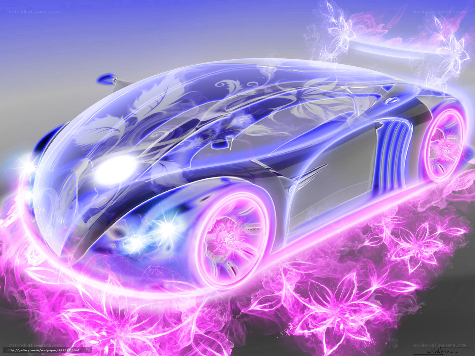 glowing car with floral effects