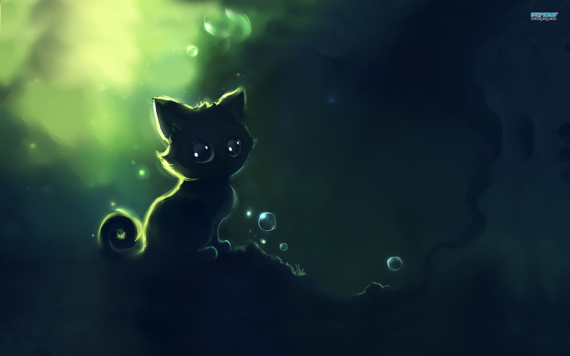 glowing cat in dark forest