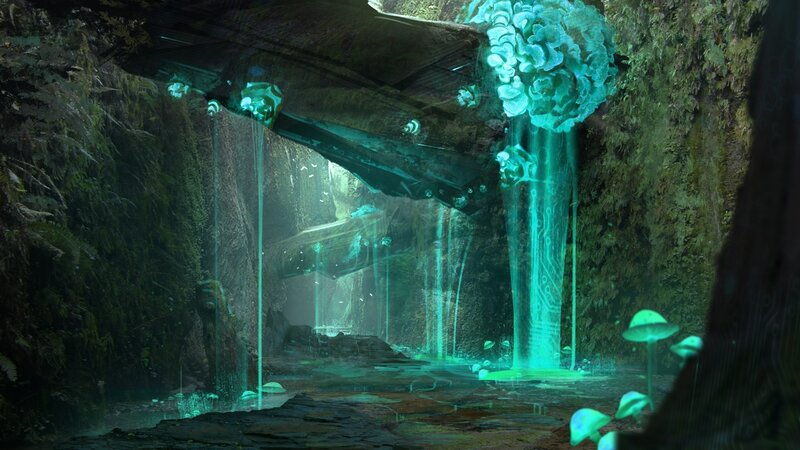 Glowing Cave Interior — Green