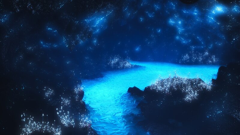 Glowing Cave Stream — Blue, Serene