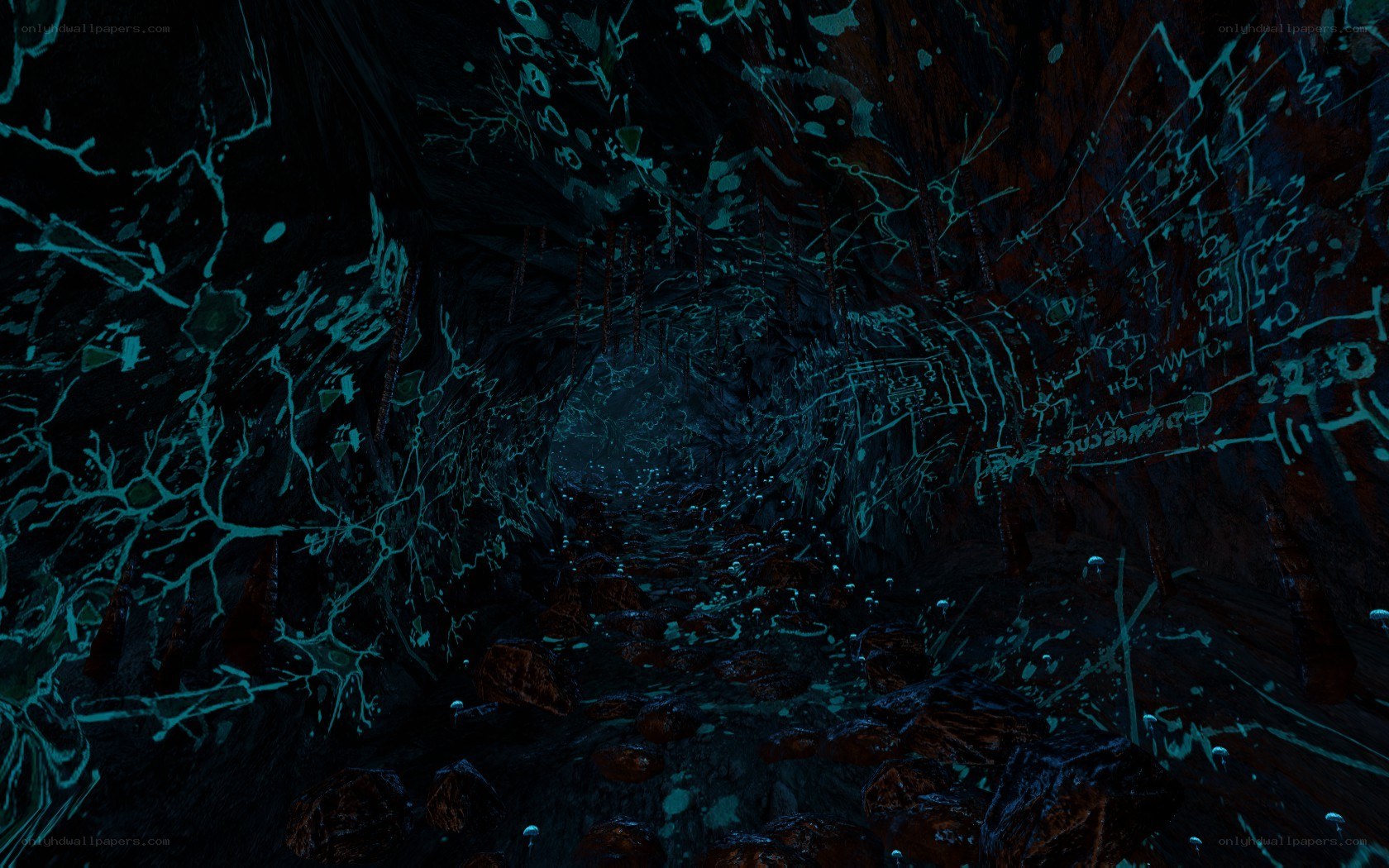 glowing cave tunnel