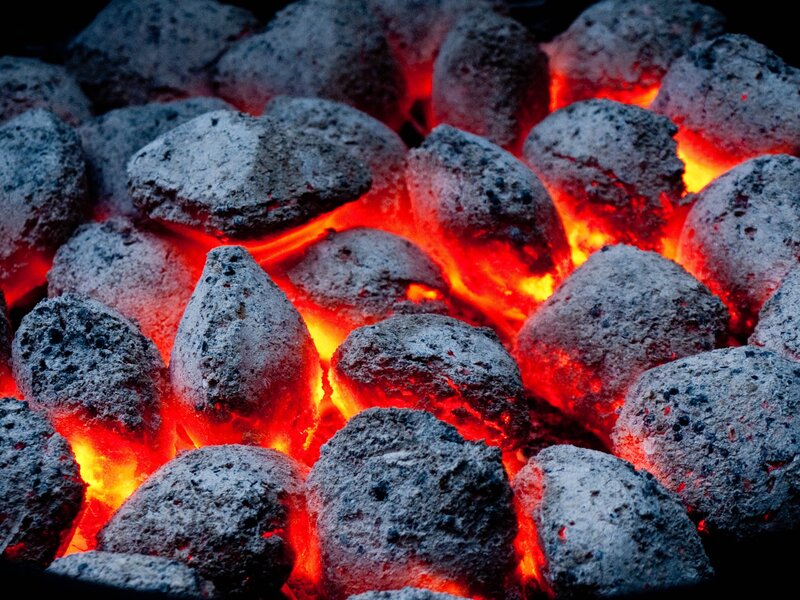 Glowing Charcoal Briquettes — Red, Dramatic