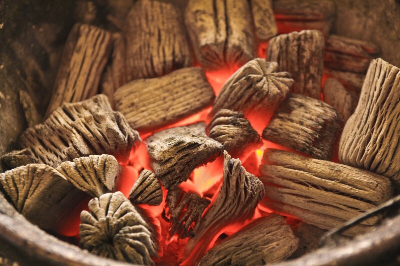 Glowing Charcoal Briquettes — Red, Warm