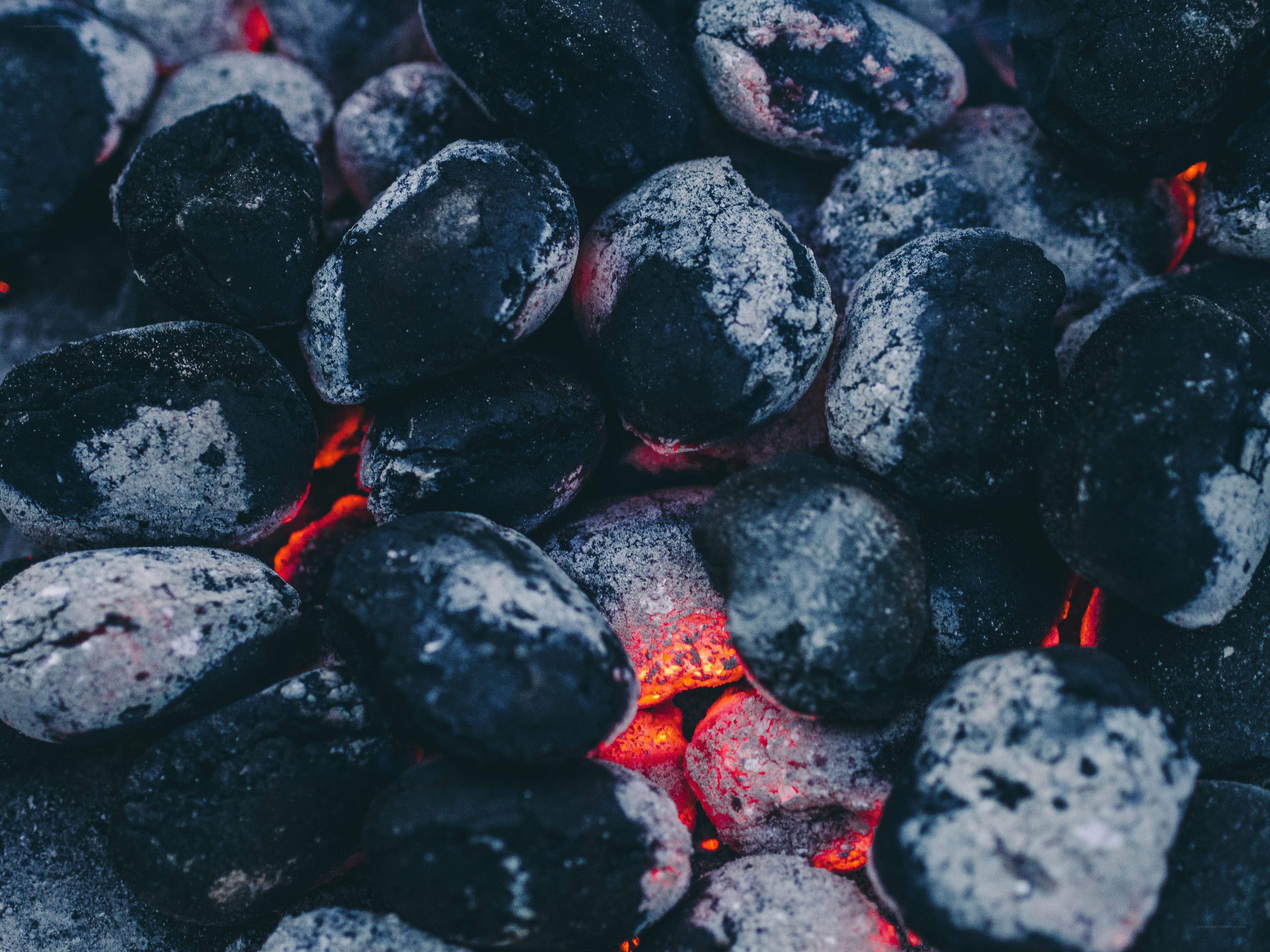 glowing charcoal briquettes
