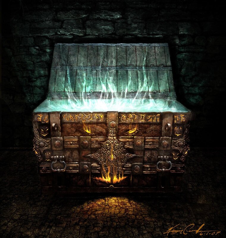 glowing chest in a dungeon