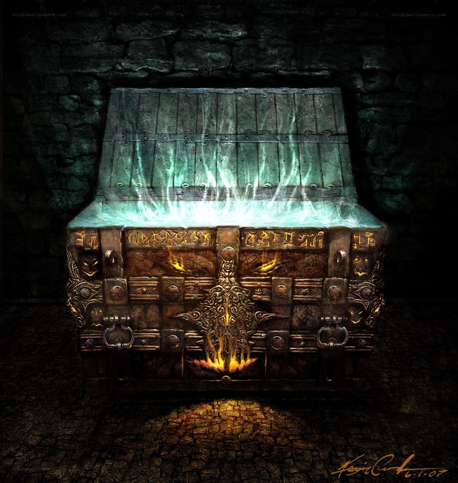 glowing chest in a dungeon