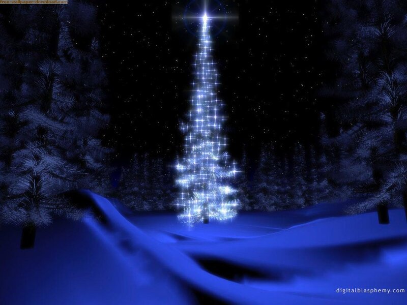 Glowing Christmas Tree — Blue, Serene, Night, Digital Art