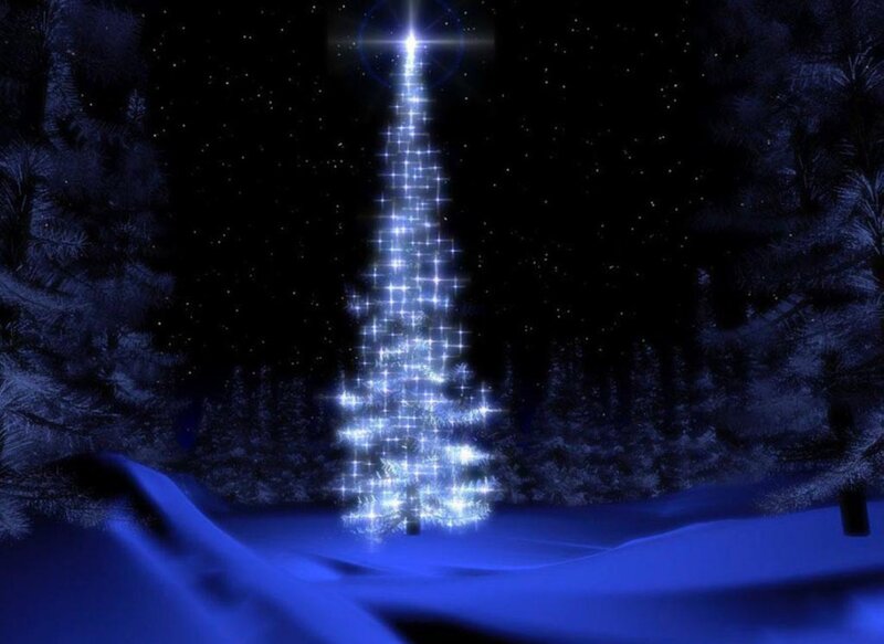 Glowing Christmas Tree — Blue, Serene, Night