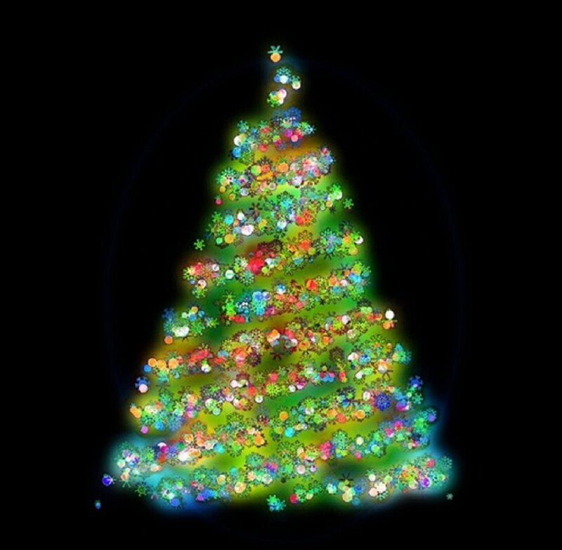 Glowing Christmas Tree — Green, Festive, Night, Digital Art