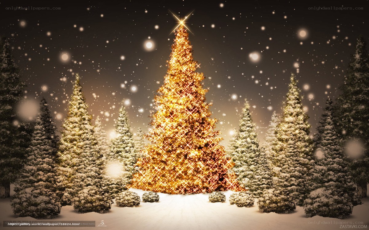 glowing christmas tree in snow