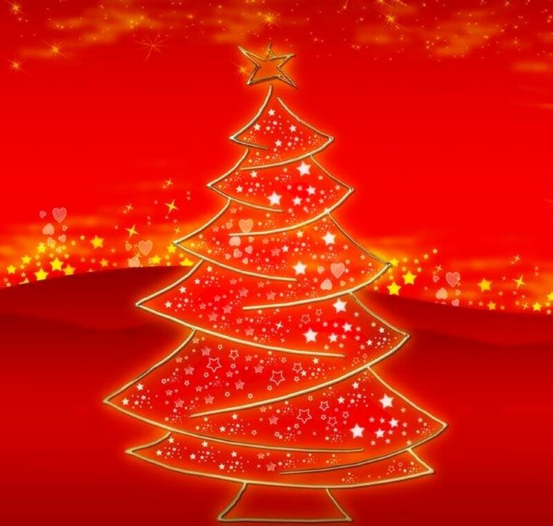 Glowing Christmas Tree — Red, Festive, Night