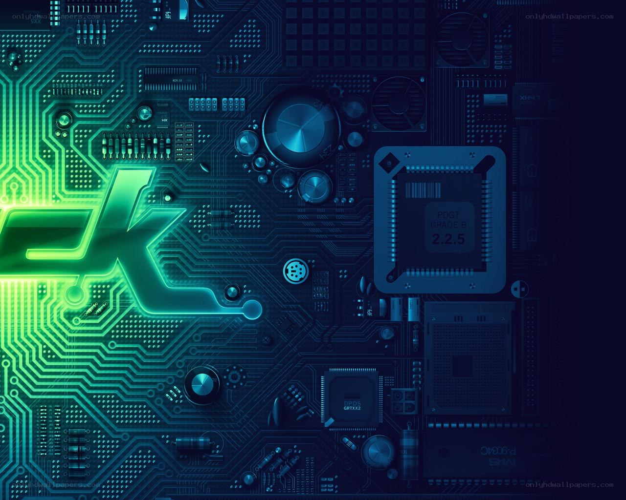 glowing circuit board with k logo