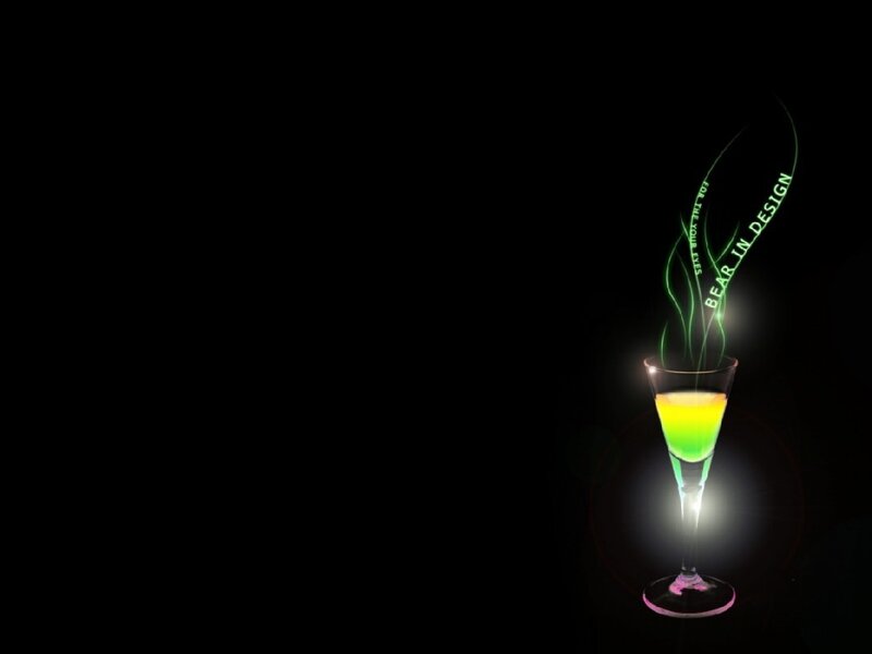 glowing cocktail with text
