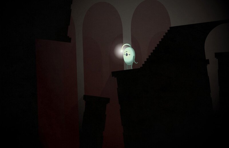glowing creature in dark ruins