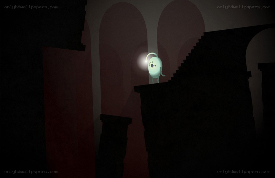 glowing creature in dark ruins