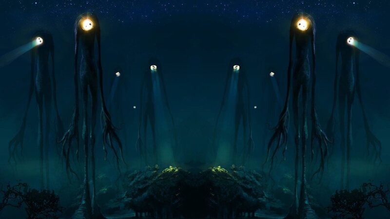 Glowing creatures in a dark forest