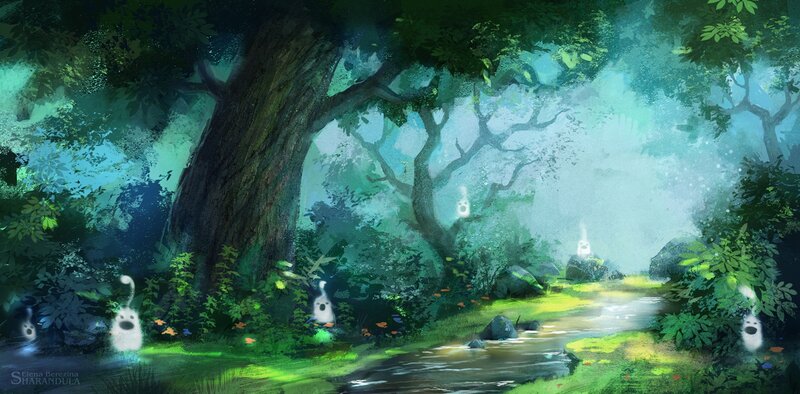 Glowing Creatures in Forest — Green