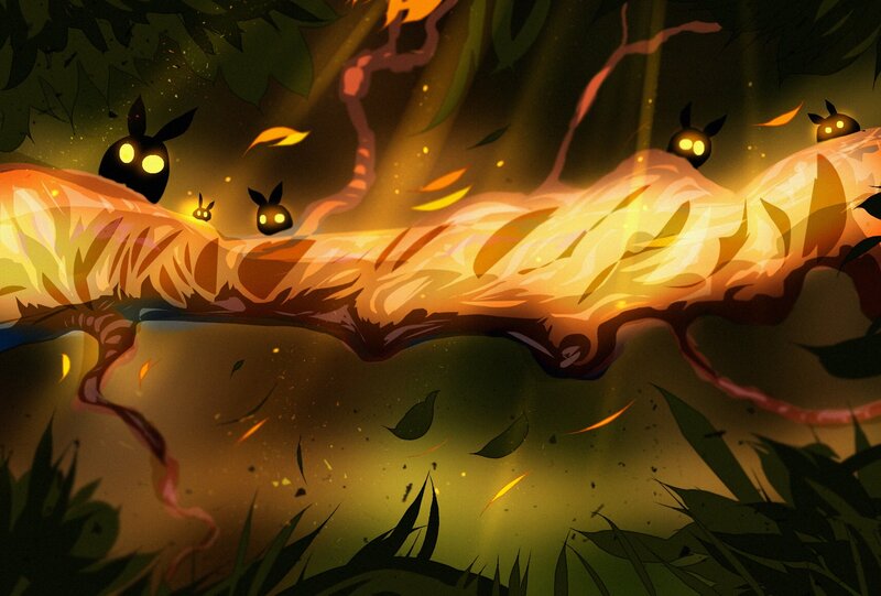 Glowing Creatures in Forest — Yellow