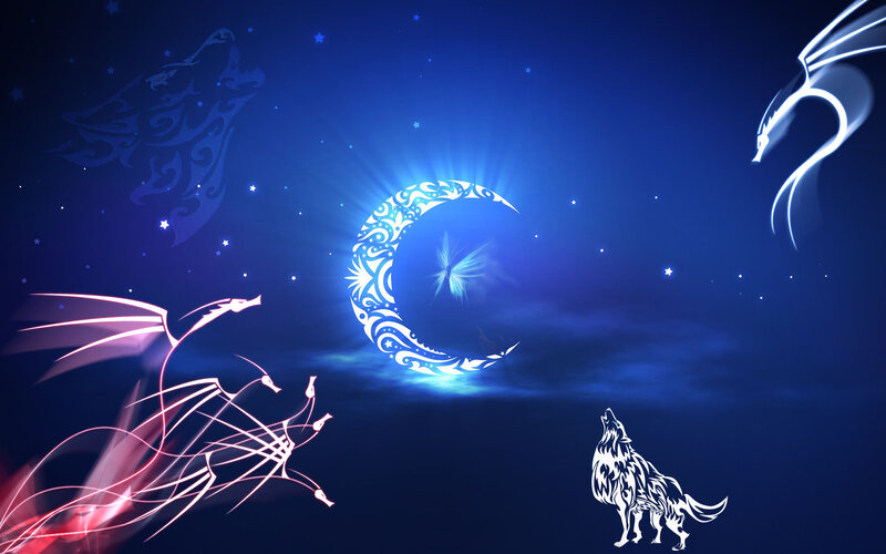 Glowing Crescent Moon — Blue, Mystical