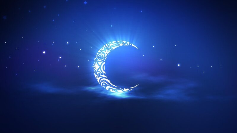Glowing Crescent Moon — Blue, Serene, Night, Digital Art