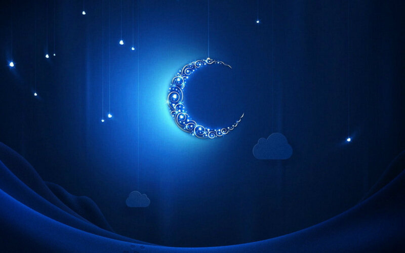 Glowing Crescent Moon — Blue, Serene, Night