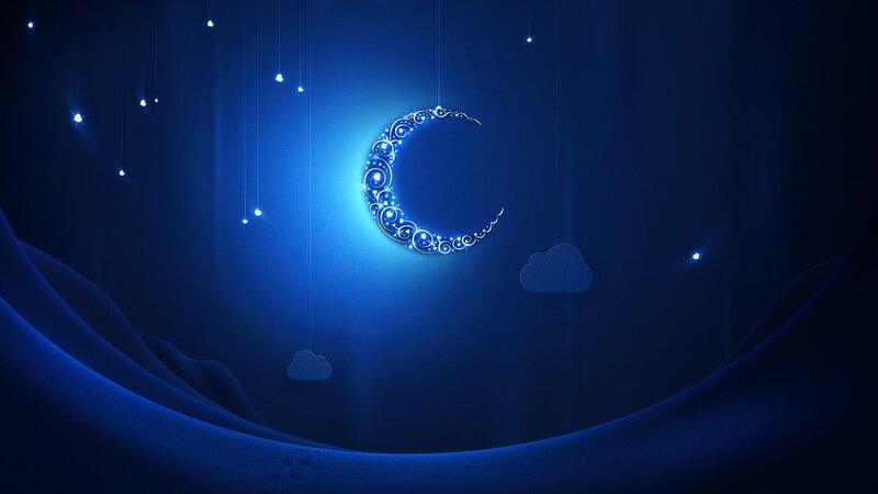 Glowing Crescent Moon — Blue, Serene