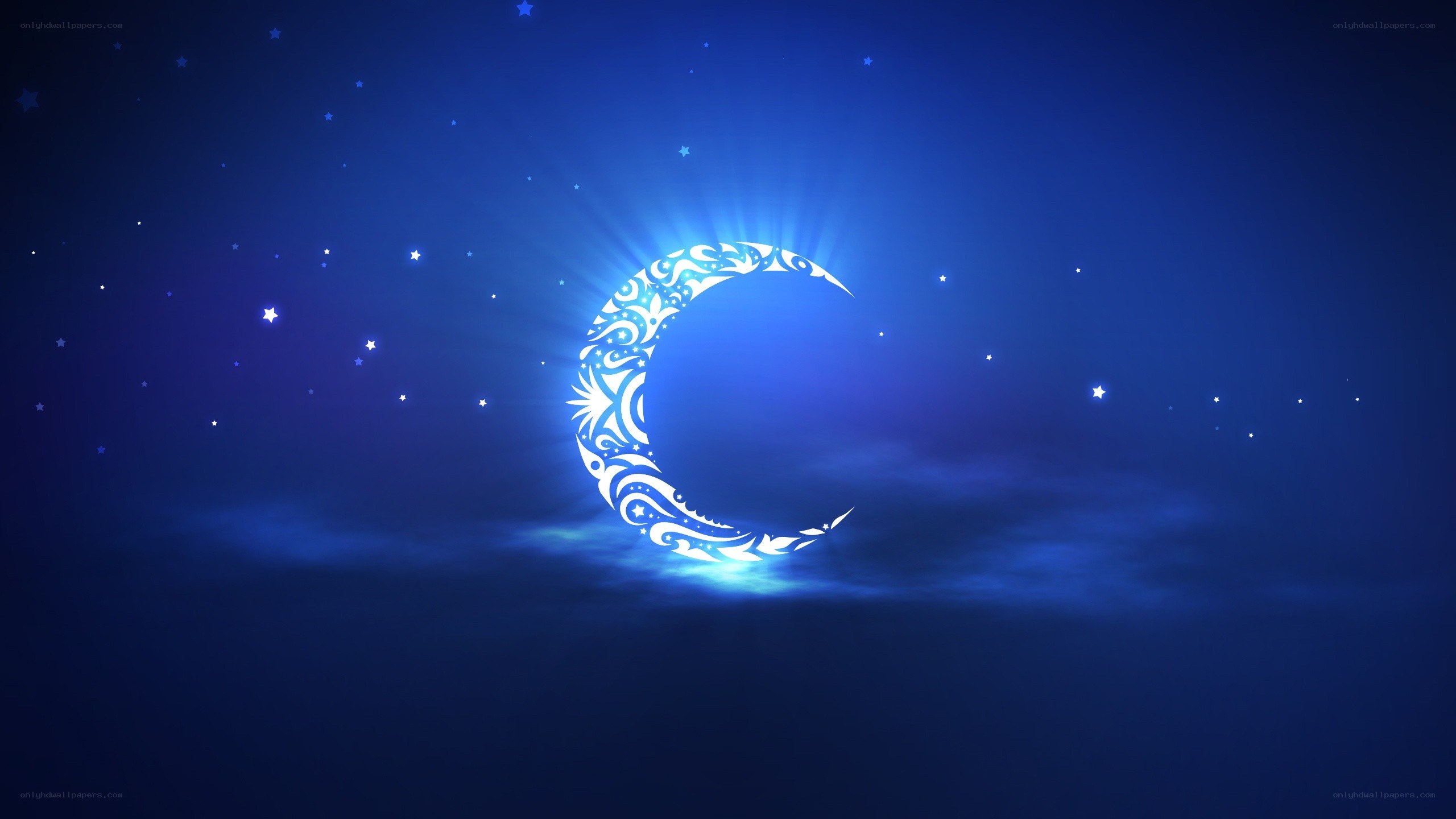 glowing crescent moon in night sky