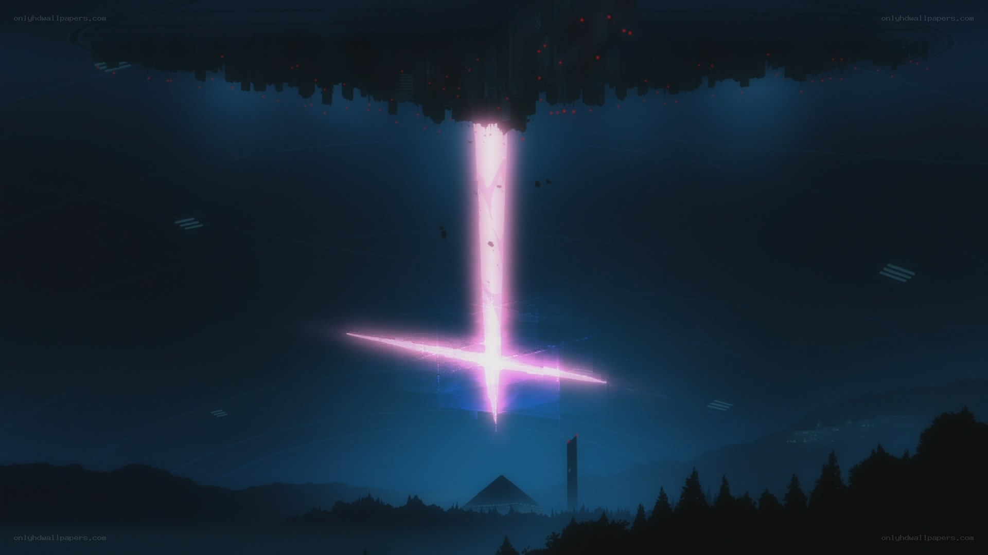 glowing cross in dark sky