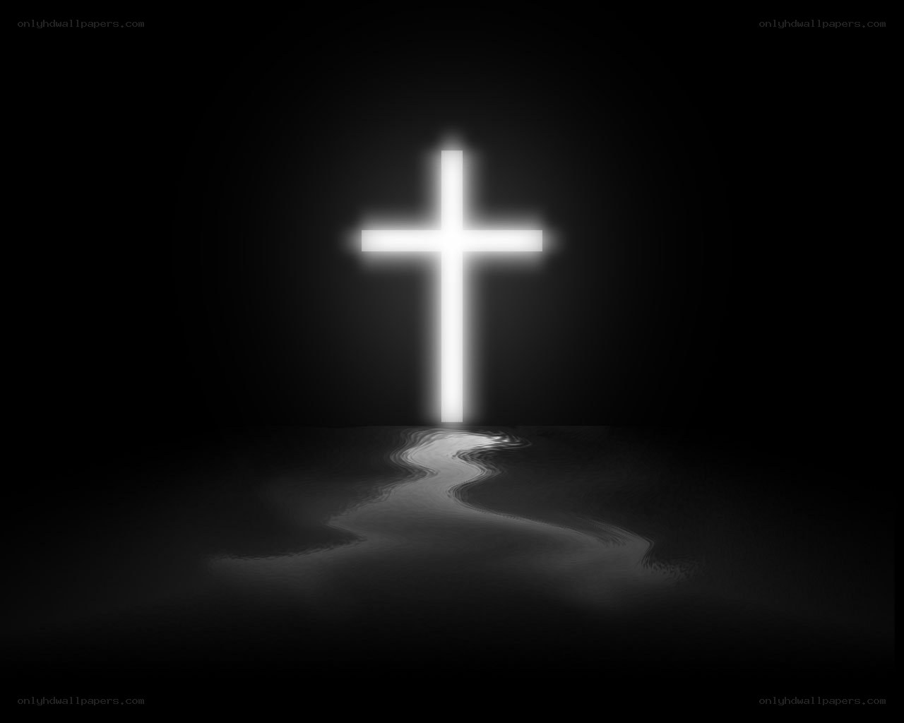 glowing cross in darkness