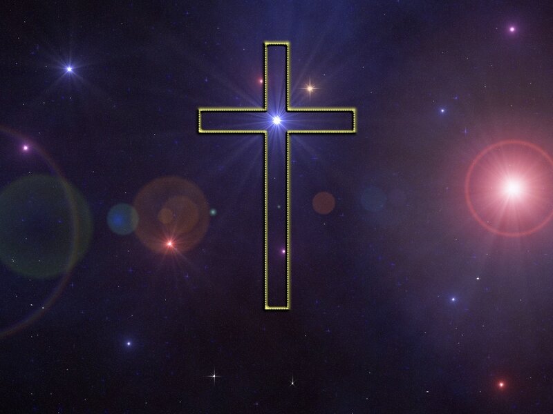 Glowing Cross in Space — Purple