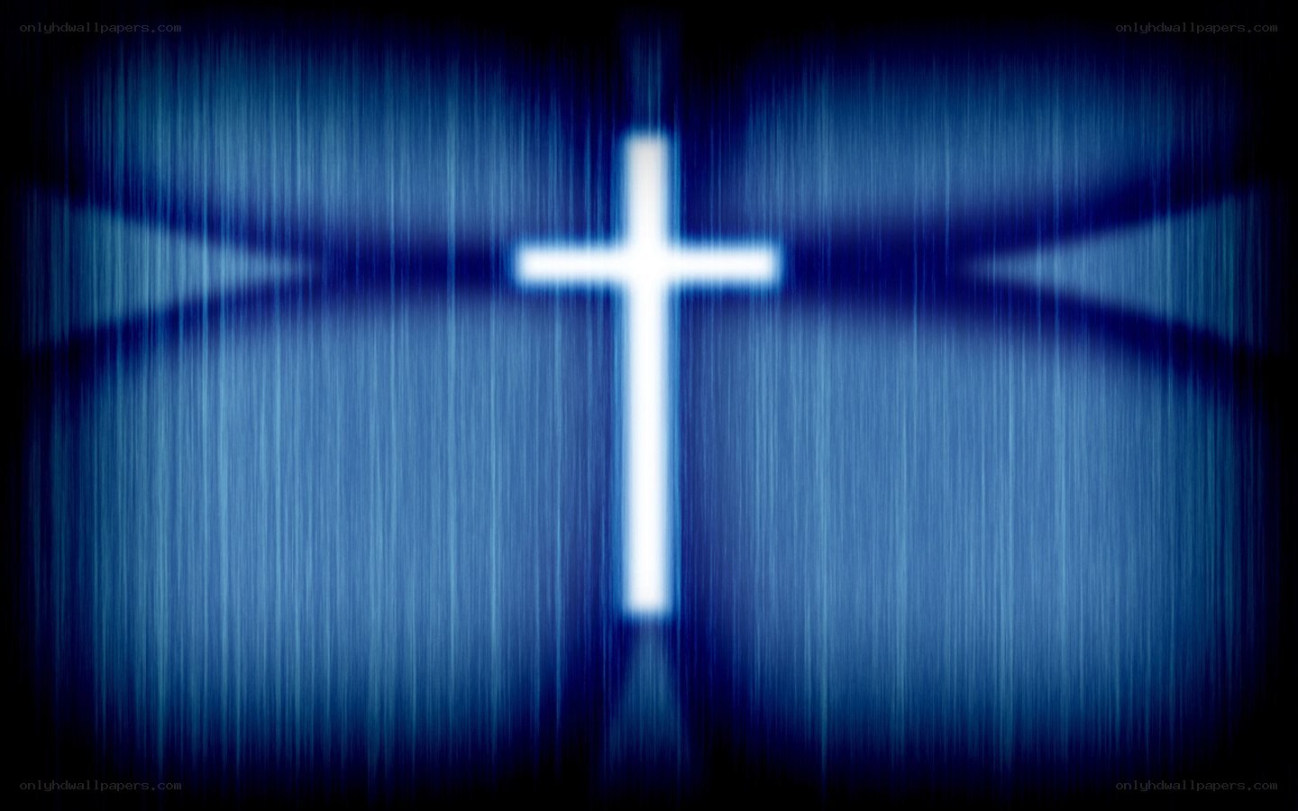 glowing cross on blue background