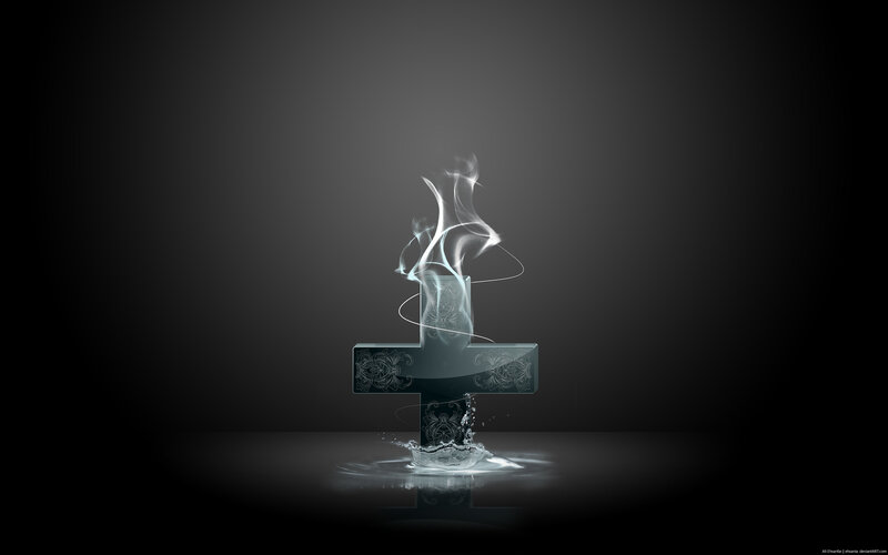 glowing cross with smoke and water