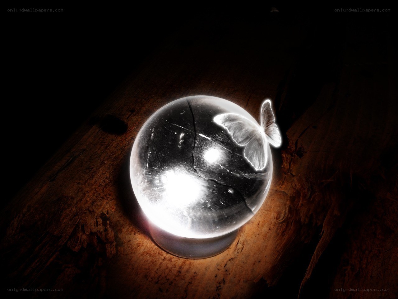 glowing crystal ball with butterfly