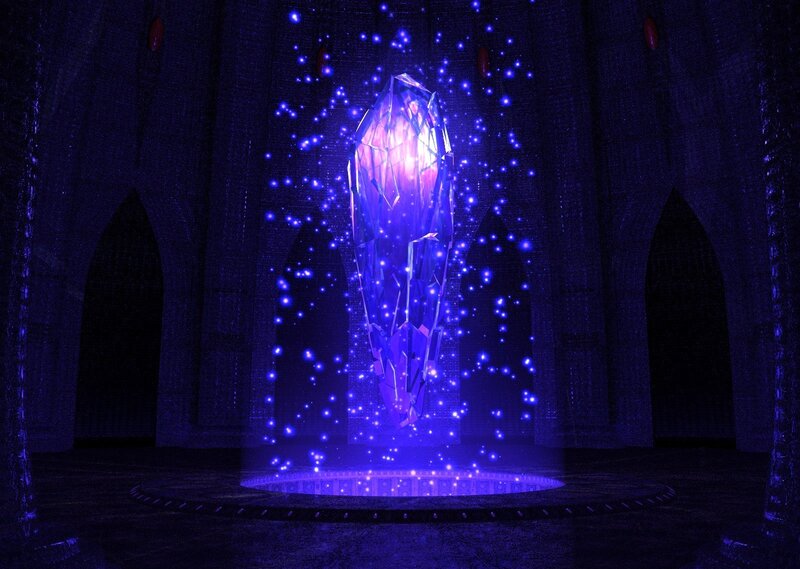 glowing crystal in a dark chamber