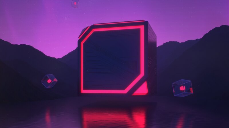 Glowing Cube in Landscape