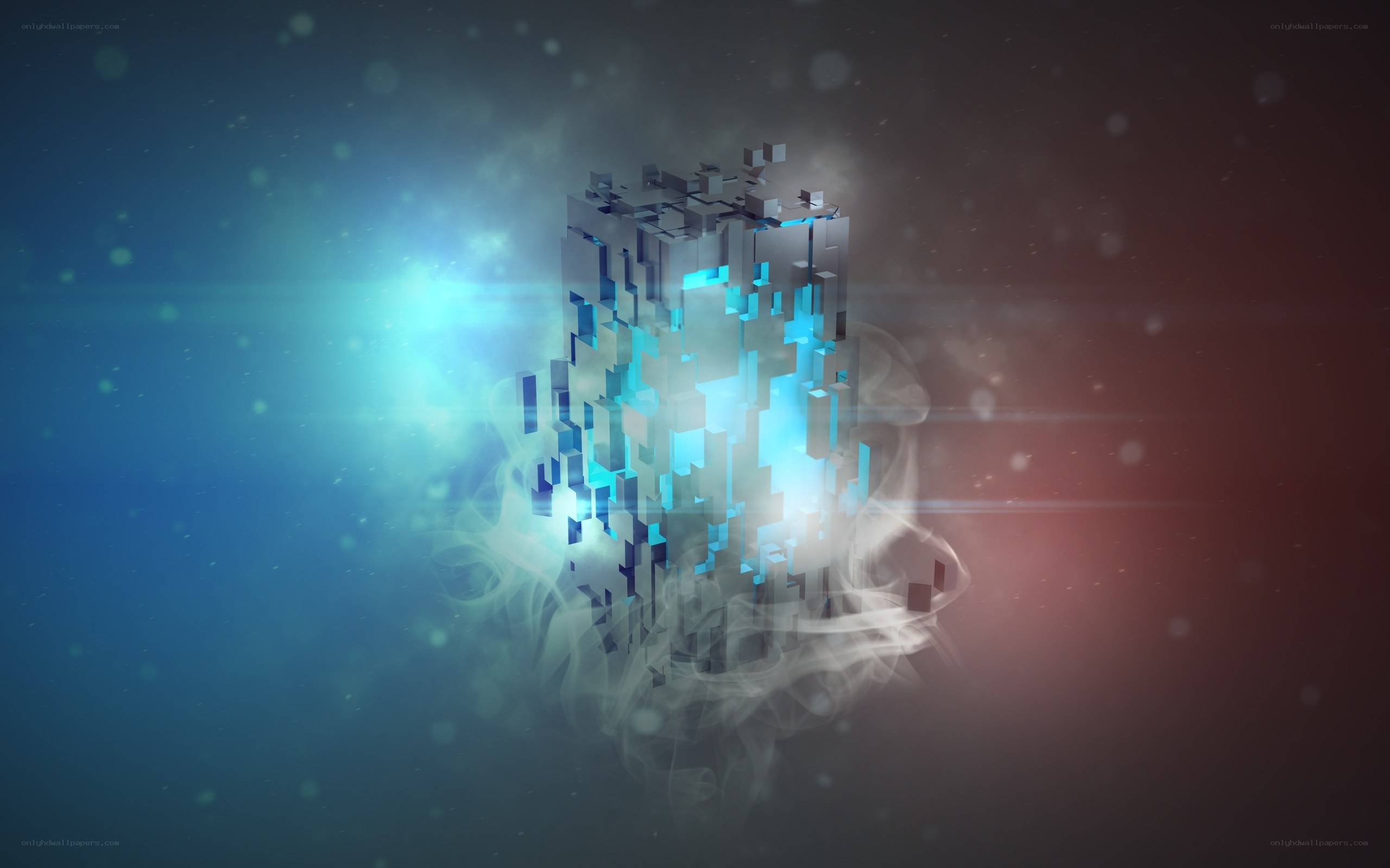 glowing cube in smoke