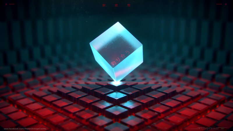 Glowing Cube on Grid