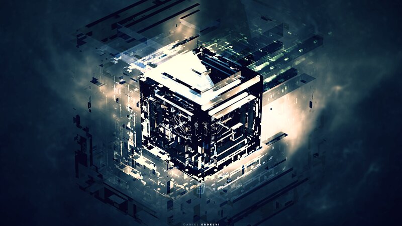 Glowing Cube Structure — Black, Dramatic
