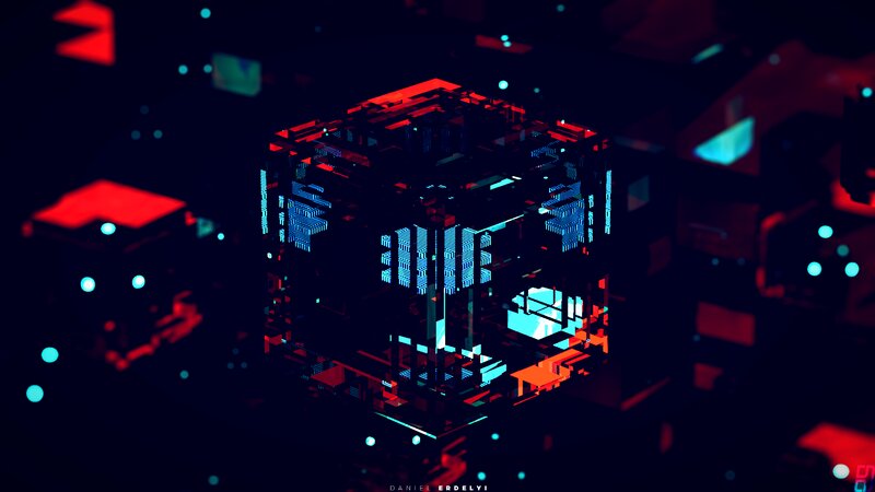 Glowing Cube Structure — Black, Futuristic