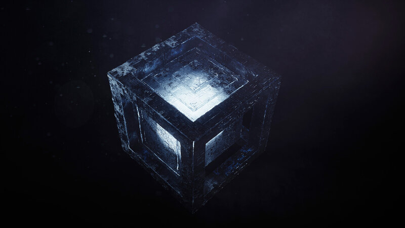 Glowing Cube Structure — Black, Mysterious, Night
