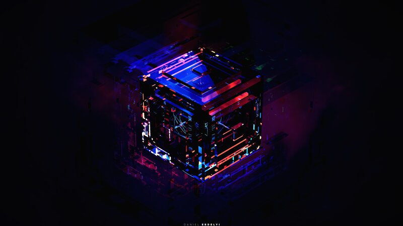 Glowing Cube Structure — Blue, Dramatic