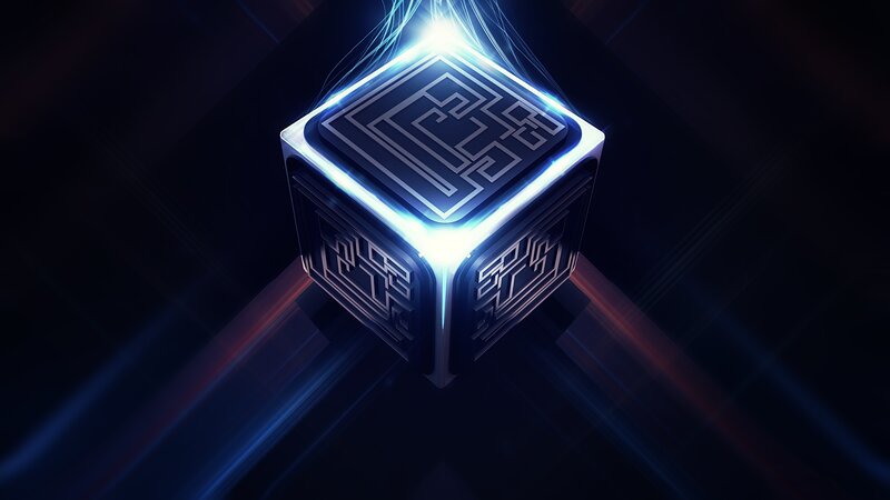 glowing cube with circuit patterns