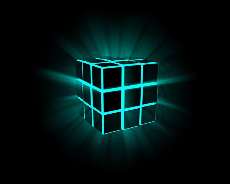glowing cube with light rays