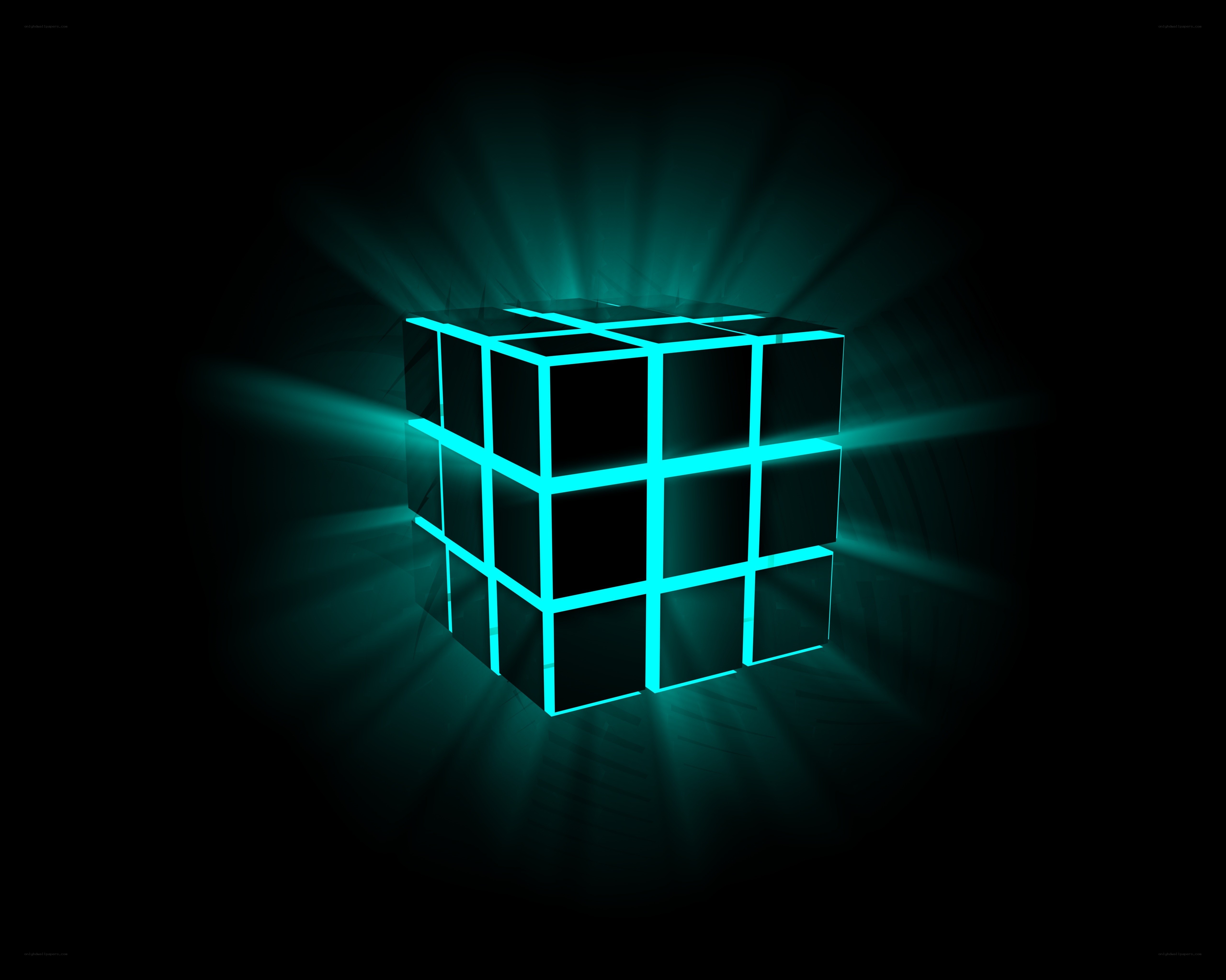 glowing cube with light rays