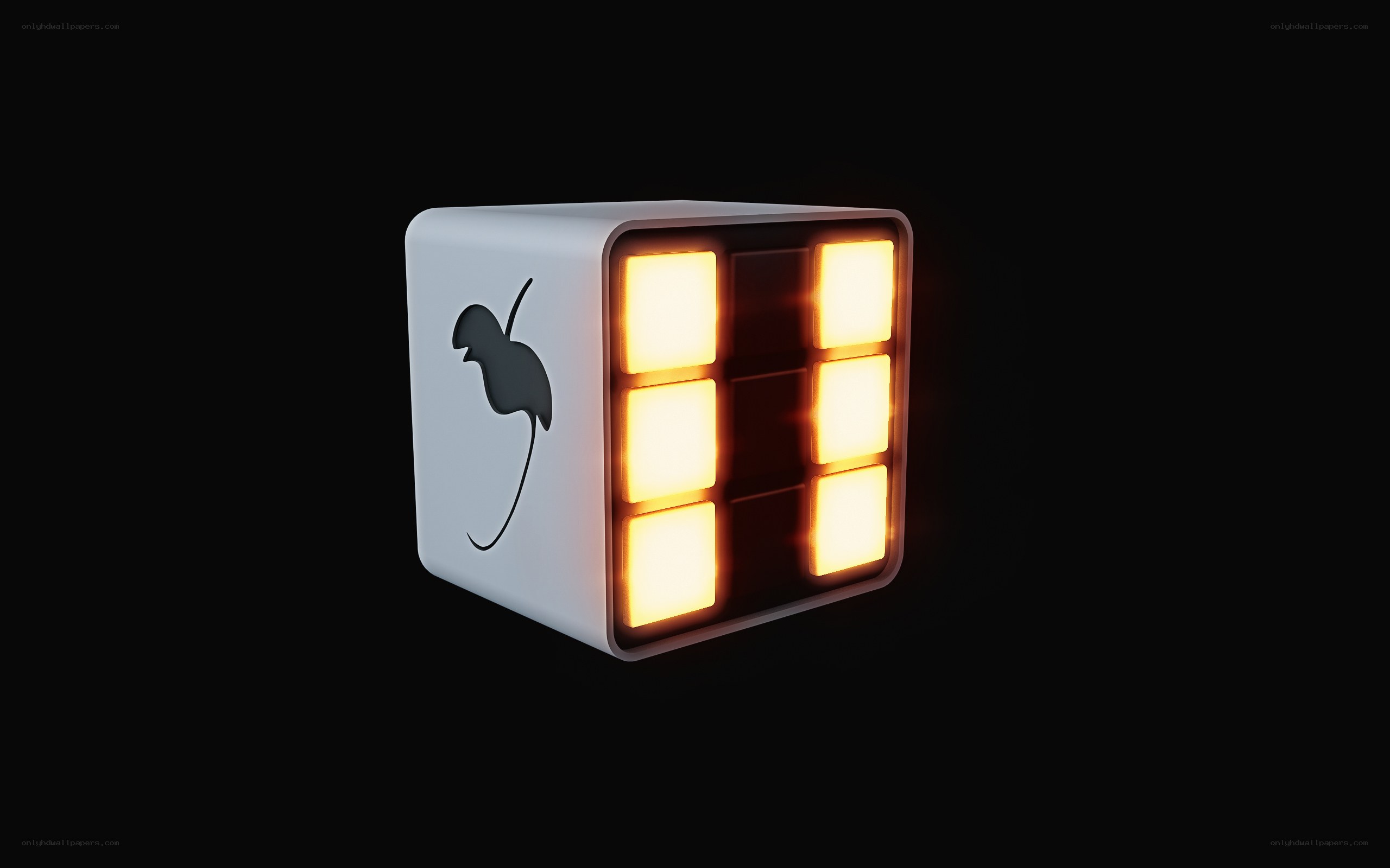 glowing cube with logo