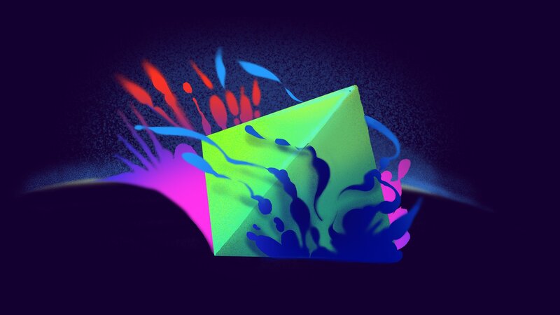 Glowing Cube with Splashes