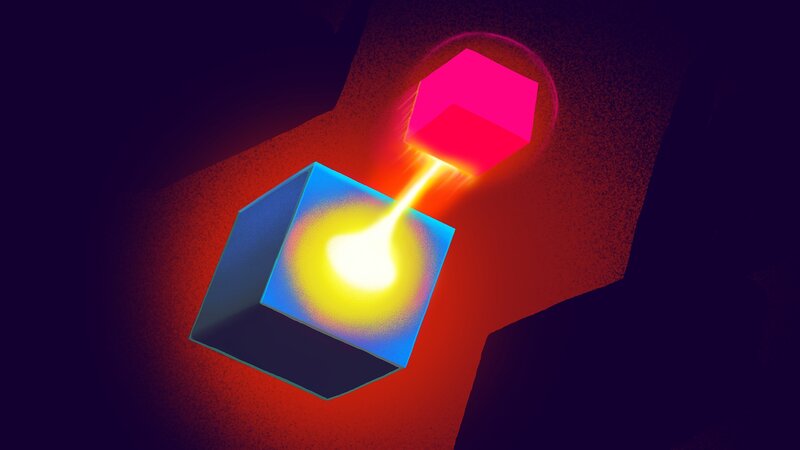 Glowing Cubes Connected by Beam