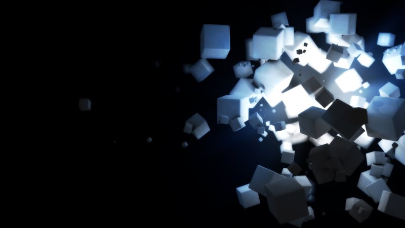 Glowing Cubes Exploding — Black, Dramatic