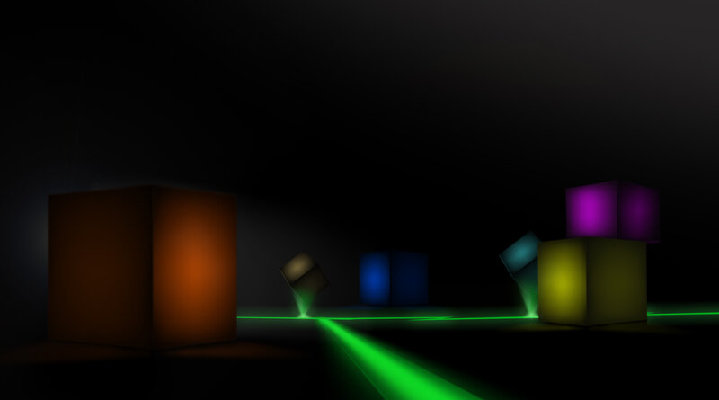 Glowing Cubes in Dark Room