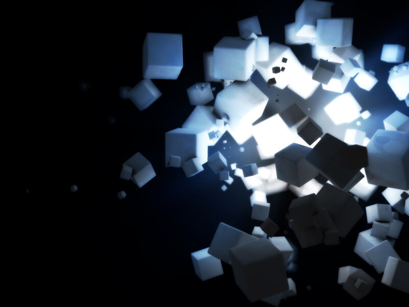 glowing cubes in dark space